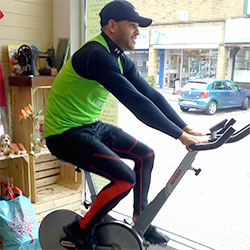 Man on spinning bike